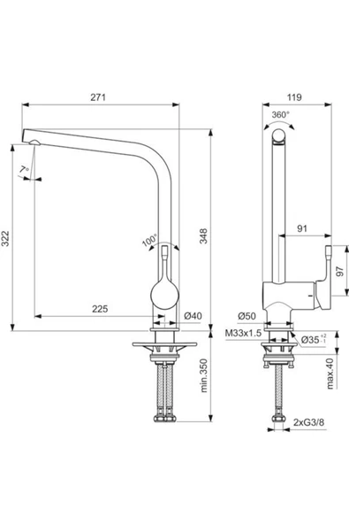 İdeal Standart İdeal Standard Ceralook Kuğu Eviye Bataryası Mat Siyah Bc174Xg - 2