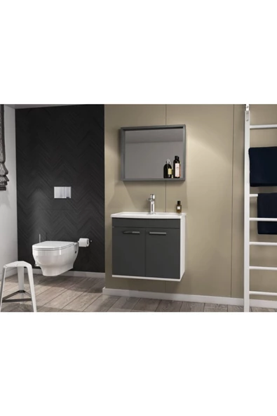 Ece Banyo Rubino Banyo Dolabı Beyaz - Antrasit 60 Cm