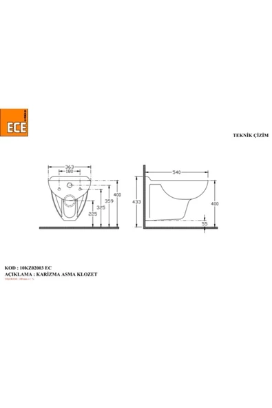 Ece Banyo Karizma Asma Klozet - Yavaş Kapak Dahil - 2