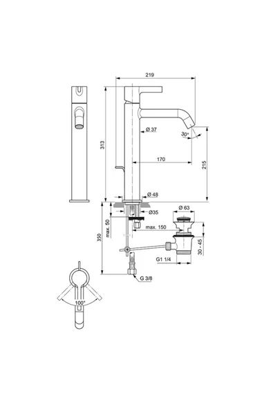 İdeal Standard Joy Yüksek Lavabo Bataryası 5L/Dk Fırçalanmış Altın Sifon Kumandalı - 5