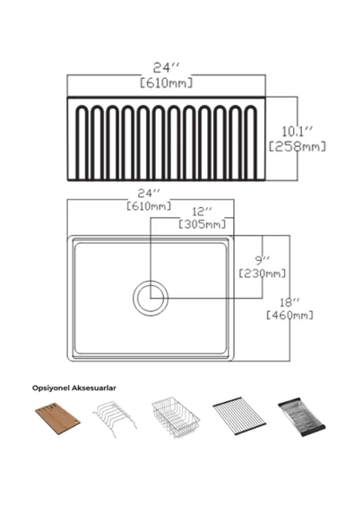 İsvea Ravenna 61 Cm Seramik Eviye(Izgara Ve Sifon Dahildir.) - 3