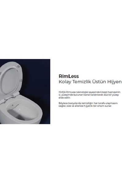 İsvea Sentimenti Neo Duvara Sıfır Kanalsız Takım Klozet Seti - Yavaş Kapak Ve İç Takım Dahil - Resim 6
