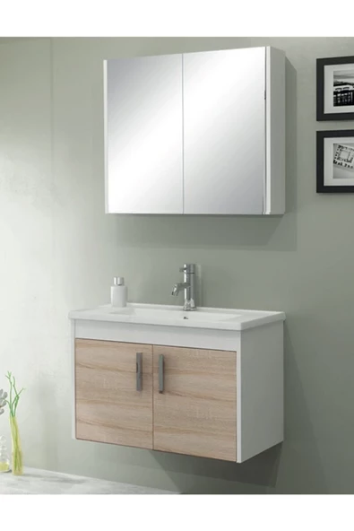 Ece Banyo Gama 80 Cm Banyo Dolabı - Sonomo Meşe/Beyaz