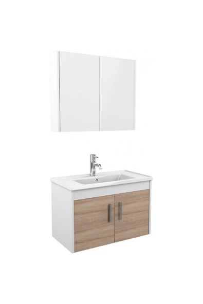 Ece Banyo Gama 80 Cm Banyo Dolabı, Sonoma Meşe/Beyaz - 1