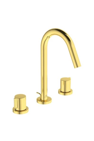 İdeal Standard Joy 3 Delikli Lavabo Bataryası 5L/Dk Fırçalanmış Altın Sifon Kumandalı