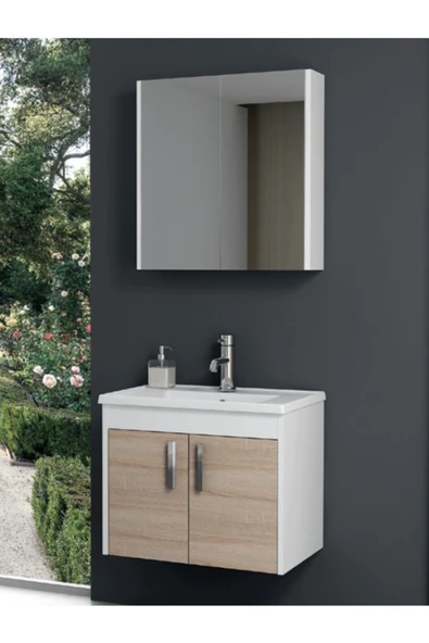 Ece Banyo Sonoma Meşe Beyaz Gama Banyo Dolabı 65 Cm