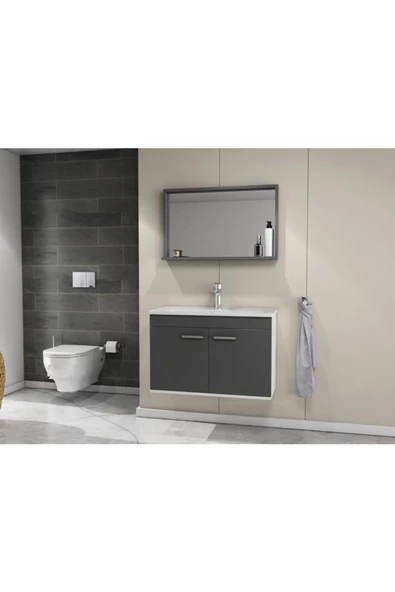 Ece Banyo Rubino Banyo Dolabı 80 Cm Set Antrasit