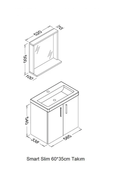 Ece Banyo Slim Smart 60X35 Cm Beyaz Banyo Dolabı - 2