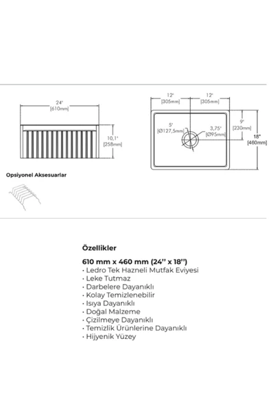 İsvea Ledro Tek Hazneli Mutfak Ve Banyo Eviyesi, 61 Cm - Resim 5