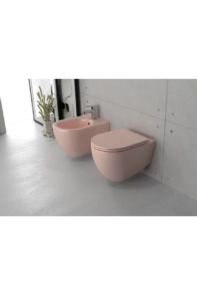 İsvea Somon Rengi Asma Klozet + Yavaş Kapanan Kapak