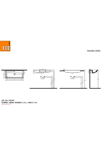 Ece Banyo Linea 81 Cm Lavabo - Resim 2