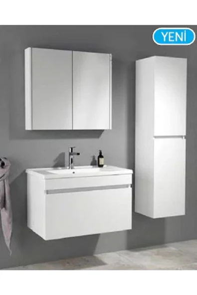 İsvea Trio 80 Cm Tek Çekmeceli Banyo Dolap Seti Beyaz 24Tps376180I