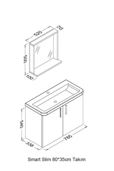 Ece Banyo Sonomo Meşe Slim Smart 80X35 Cm Banyo Dolabı - 2