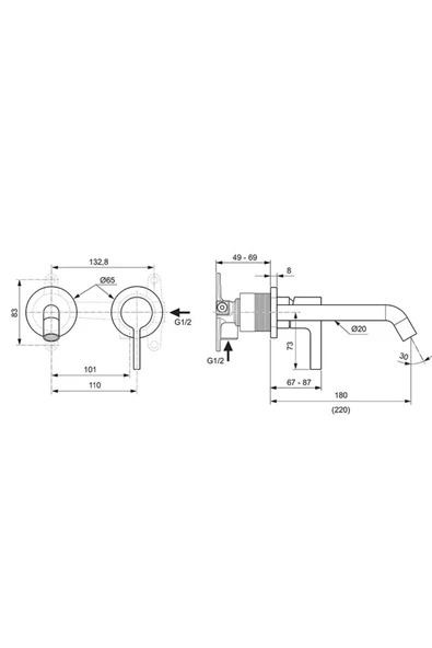 İdeal Standard Joy Ankastre Lavabo Bataryası 5L/Dk Fırçalanmış Altın - 4