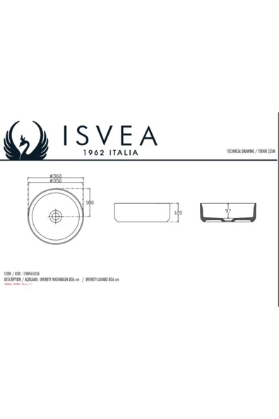 İsvea Infinity Tezgahüstü Lavabo 36Cm - 3