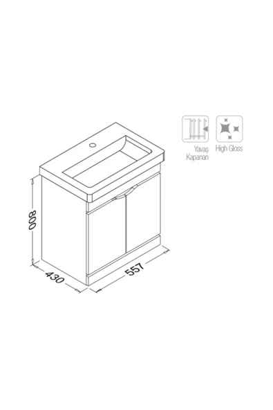 İsvea Isvea Neo Lavabo Dolabı Gri 60 Cm - 2