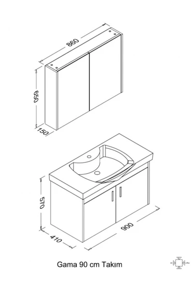 Ece Banyo Gama 90 Cm Banyo Dolabı, Sonoma Meşe/Beyaz - 3