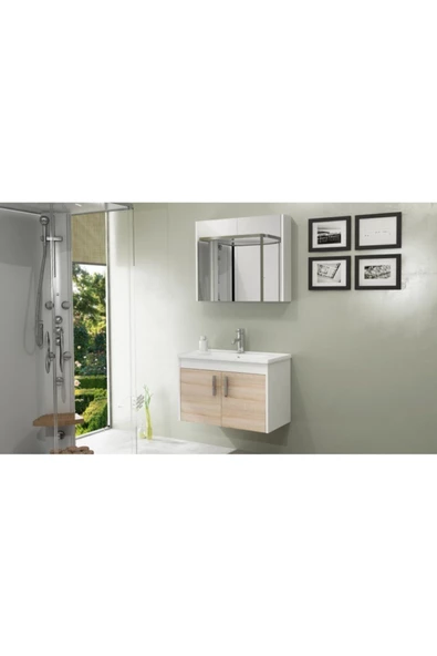 Ece Banyo Gama 80 Cm Banyo Dolabı - Sonomo Meşe/Beyaz - 2