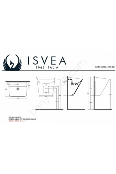 İsvea Isvea Sott'Aqua 50 Cm Asma Monoblok Lavabo - Somon - Resim 2