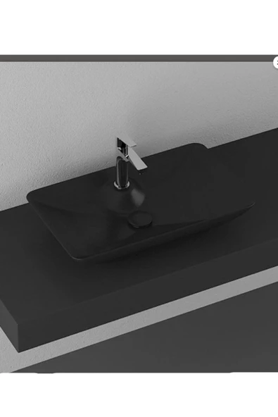 İsvea Sistema Y Clear Tezgah Üzeri Lavabo 65 Cm Mat Siyah Dekorsuz Delikli 10Sy50065