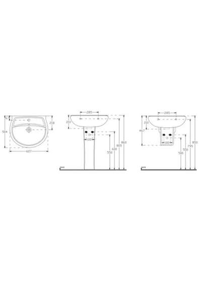 Ece Eti 60X50 Cm Yarım Ayaklı Lavabo Seti- 10Et60060 - 2