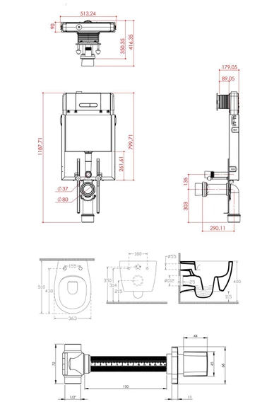 İsvea Isvea Sentimenti Neo Rimless -Kanalsız Asma Klozet - Gömme Rezervuar Set -Mat Krom Kapaklı-5 Parça - Resim 4