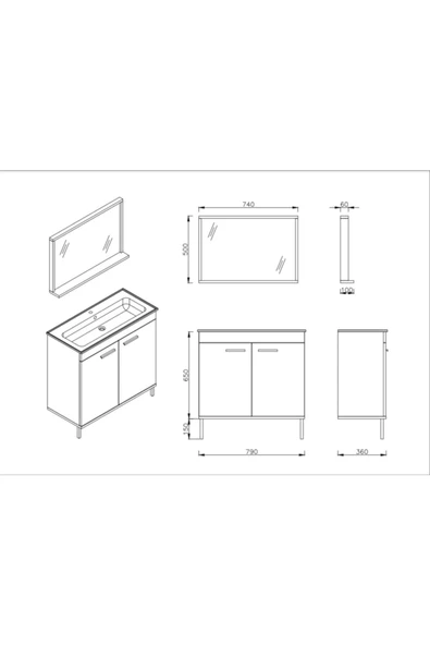 Ece Banyo Rubino Banyo Dolabı 80 Cm Set Antrasit - 6