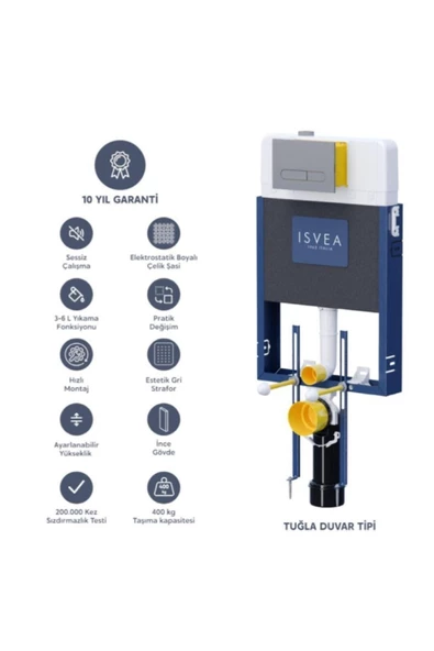 İsvea Durezza Gömme Rezervuar Seti Basma Butonu Ara Kesme Vanası Dahil - 2