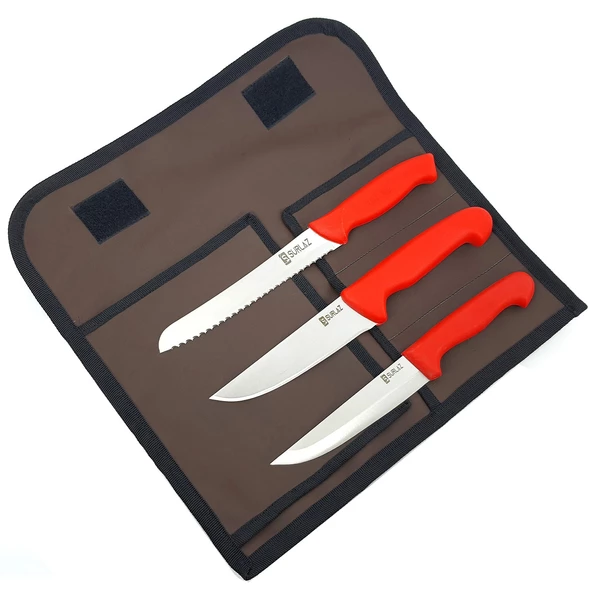 SürLaz Red Pratik Mutfak Bıçak Seti Salata Bıçağı Et Bıçağı Meyve Bıçağı 4 Parça