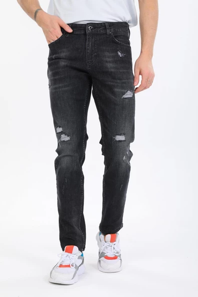 Pamuklu Taşlamalı Slim Denim Erkek Kot Pantolon