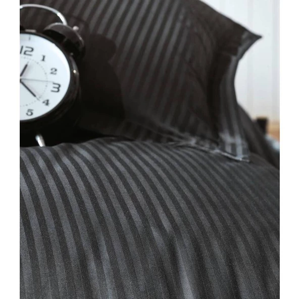 Cotton Box Elegant Stripe Saten Çift Kişilik Nevresim Takımı Siyah - 2