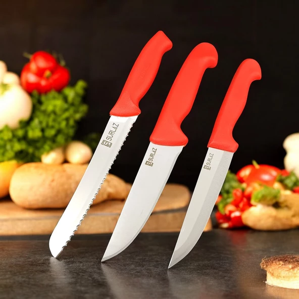 SürLaz Red Pratik Mutfak Bıçak Seti Salata Bıçağı Et Bıçağı Meyve Bıçağı 4 Parça - 2