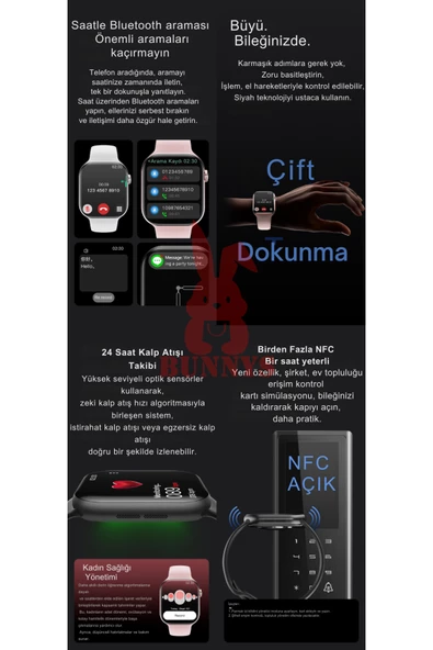 Samsung Galaxy M20 Uyumlu TozPembe Akıllı Saat Watch 10 Mini Kordon Hediyeli AMOLED EKRAN 41MM - Resim 5