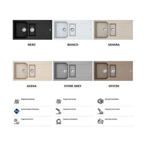 Urban Ubg 651-100 Granit Nero Eviye, Active Plus Doccia Nero Armatür - 4