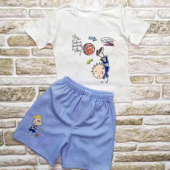1-2-3 Yaş Topçu Erkek Çocuk Baskılı Şortlu Kısa Kollu Tişört 2li Erkek Bebek Takımı Beyaz ürün görseli 1