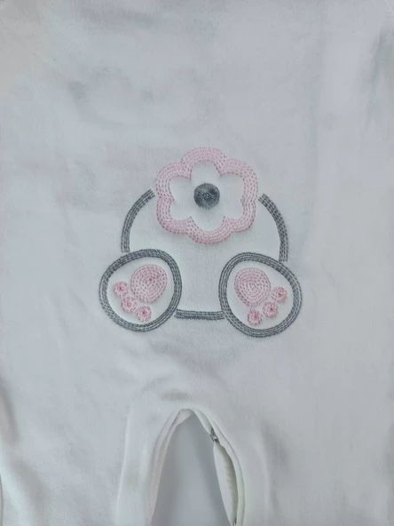 0-3 3-6 Ay Minik Tavşan Nakışlı Boydan Çıtçıt Kapamalı Kız Erkek Bebek Tulumu Ekru - Resim 8