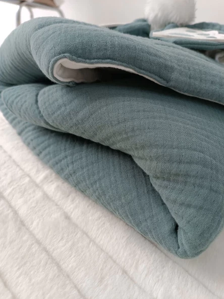 Yenidoğan 4 Kat Müslin Kumaş Kulaklı Patili Fiyonk Bebek Battaniyesi Kundak Kahverengi - Resim 3