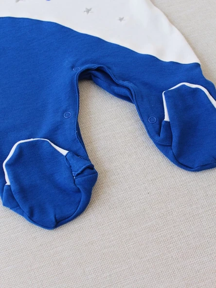 0-3 3-6 Ay Lucky Baby Nakışlı Es Çizgi Boy Şapkalı Erkek Bebek Tulumu Lacivert - 3
