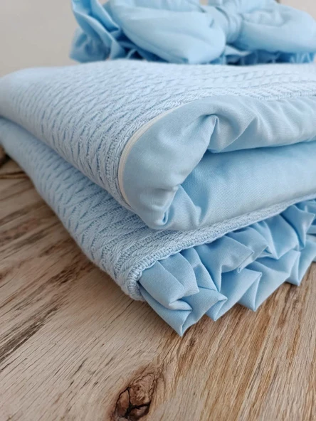 Yenidoğan Tericotton Kumaş Multi Mevsimlik Bebek Battaniyesi Kundak Mavi - Resim 3