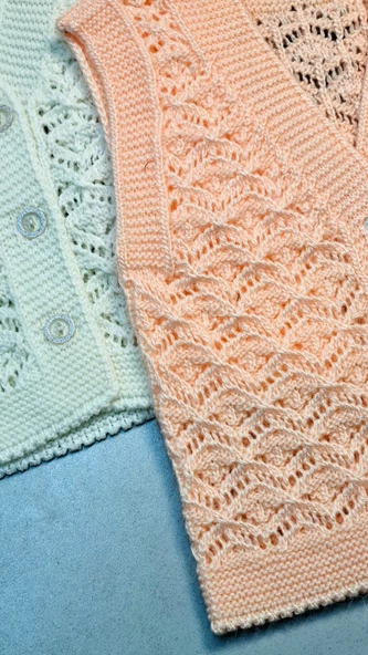 Kız Bebekler İçin Kışlık Triko 2 Adet Krem Pembe Yelek - 3