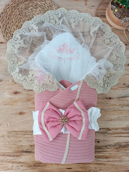 Yenidoğan Tericotton Örgülü Trilüx Bebek Battaniyesi Kundak Gül Kurusu ürün görseli