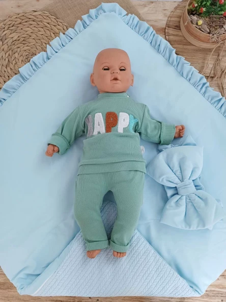 Yenidoğan Tericotton Kumaş Multi Mevsimlik Bebek Battaniyesi Kundak Mavi - Resim 5