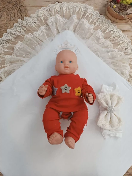 Yenidoğan Teri Cotton Taç Nakışlı Prizma Taş Kundak Bebek Battaniyesi Krem - 4