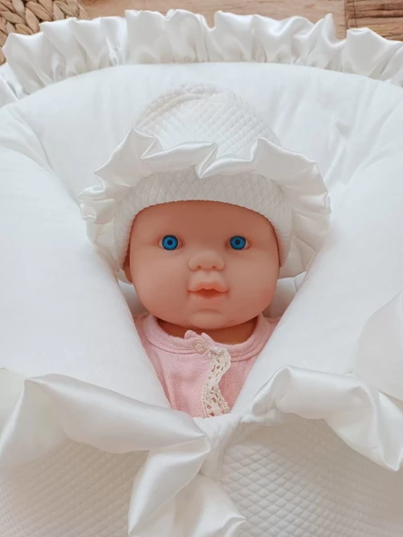 Yenidoğan Ultralüks Fermuarlı Ve Cepli Lucky Baby Nakışlı Bebek Battaniyesi Kundak Ekru - Resim 4