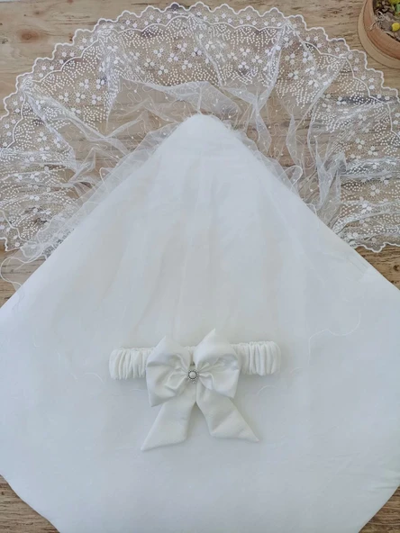 Yenidoğan Sahra My Prince Nakışlı Lüks Kundak Bebek Battaniyesi Ekru - Resim 4