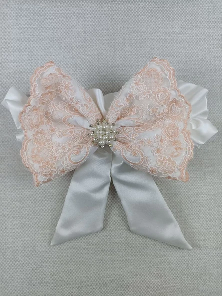 Yenidoğan Sahra Taç Nakışlı Trilüks Kundak Bebek Battaniyesi Ekru - Resim 4