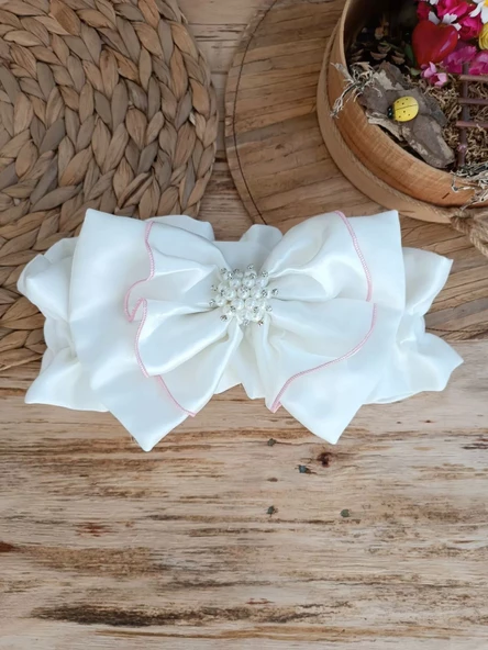 Yenidoğan Wool Yün Kumaş Taç Nakışlı Güpür Duvaklı Fiyonk Prizma Taş Unisex Kundak Bebek Battaniyesi Pembe - Resim 8