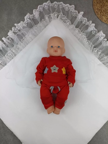 Yenidoğan Bambu Taç Nakışlı Delüks Kundak Bebek Battaniyesi Ekru - Resim 4