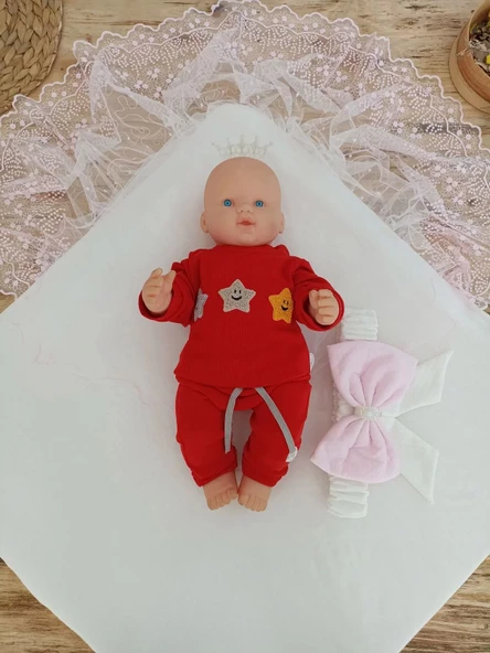 Bal Peteği My Princess Taç Nakış İnci Fiyonklu Dantel Duvaklı Delüks Kundak Bebek Battaniyesi Pembe - 5