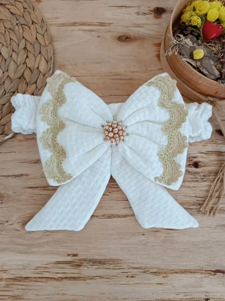 Yenidoğan Pamuk Taç Benim Prensesim Nakışlı Trilüks Kundak Bebek Battaniyesi Ekru - Resim 5